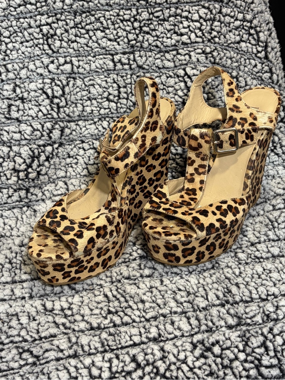 INC International Concepts Leopard-Print Tan and Black Platform Wedges